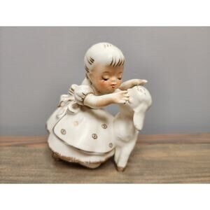 VTG Lefton Bo Peep Mary Girl Holds Lamb Sheep Nursery Rhyme Easter Figurine